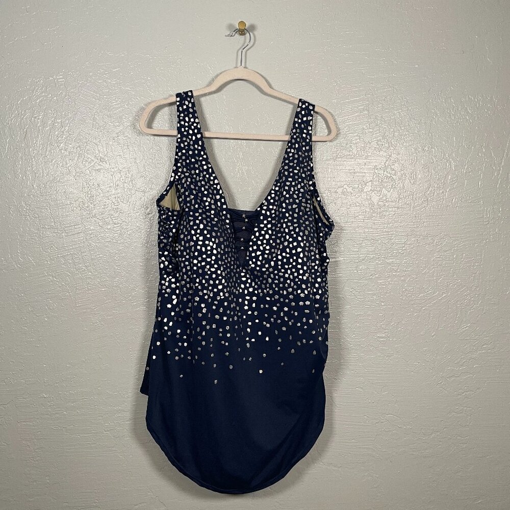 Swimsuits For All Women Plus Size 30 Navy Blue Silver One Piece Swimsuit Beach